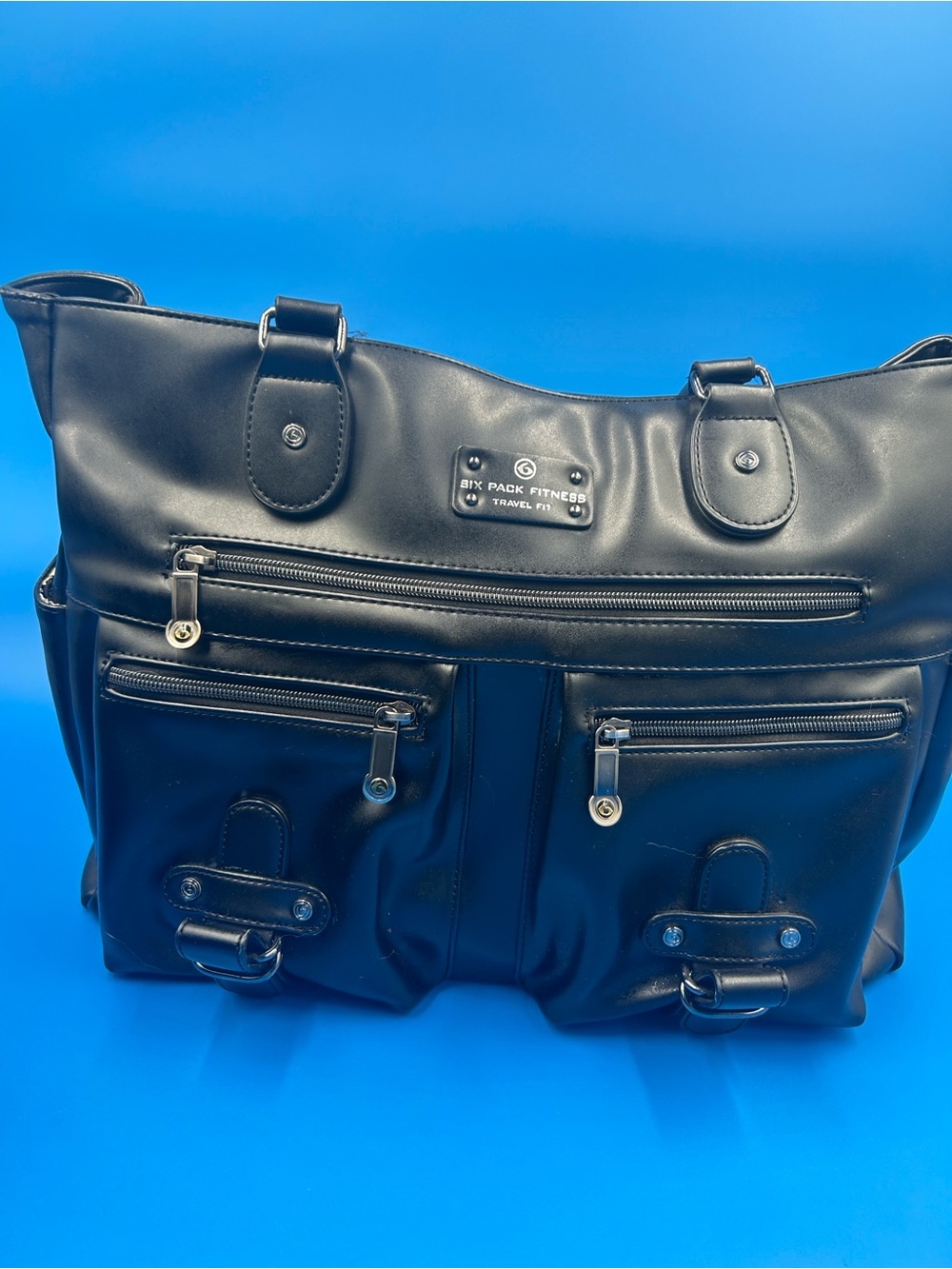 Six Pack Fitness Black Travel Tote with Multiple Zip Pockets